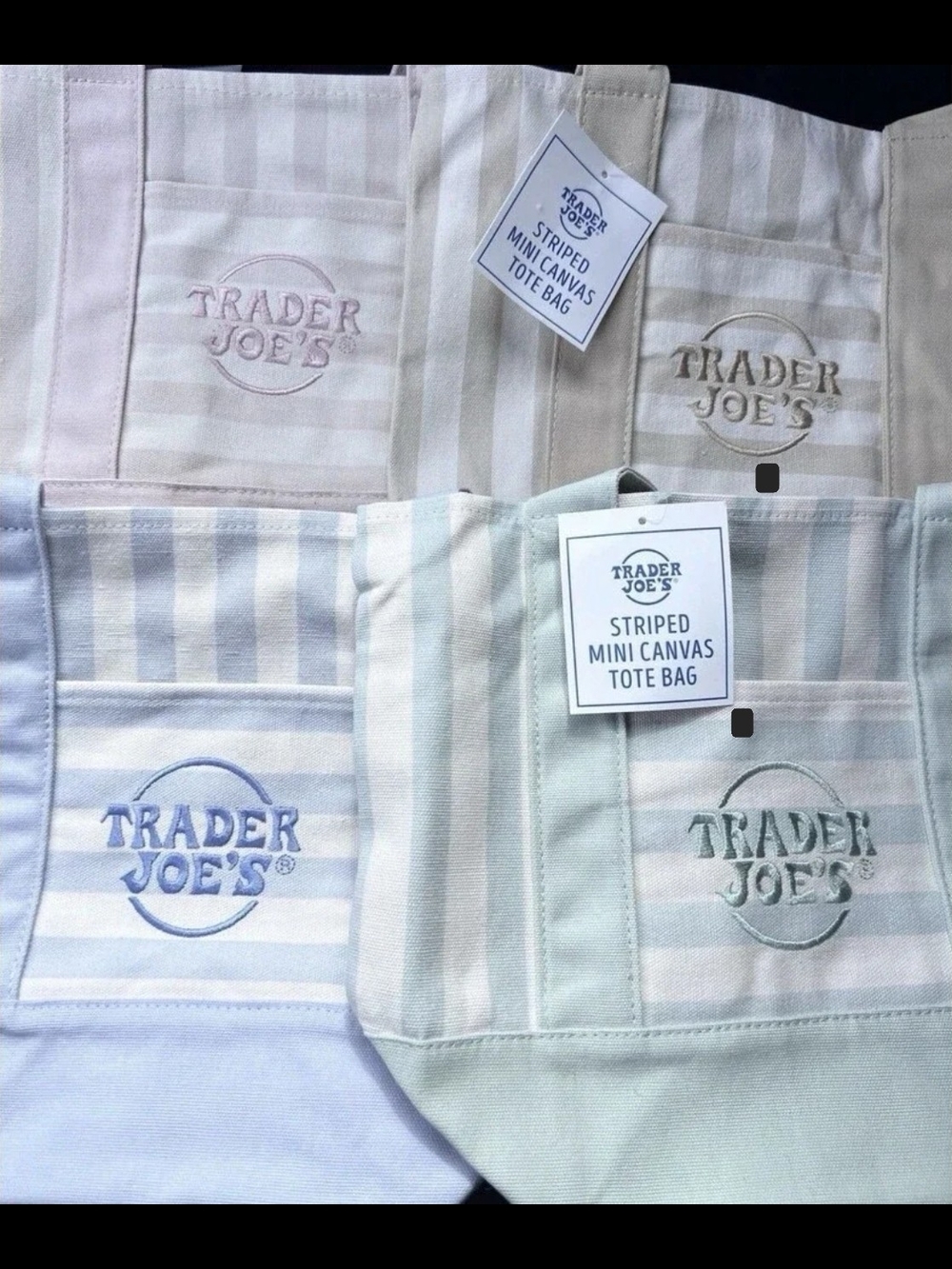 LAST SET! Trader Joe's Striped Mini Canvas Totes- Pastel Stripe- Limited Edition - Picture 2 of 11